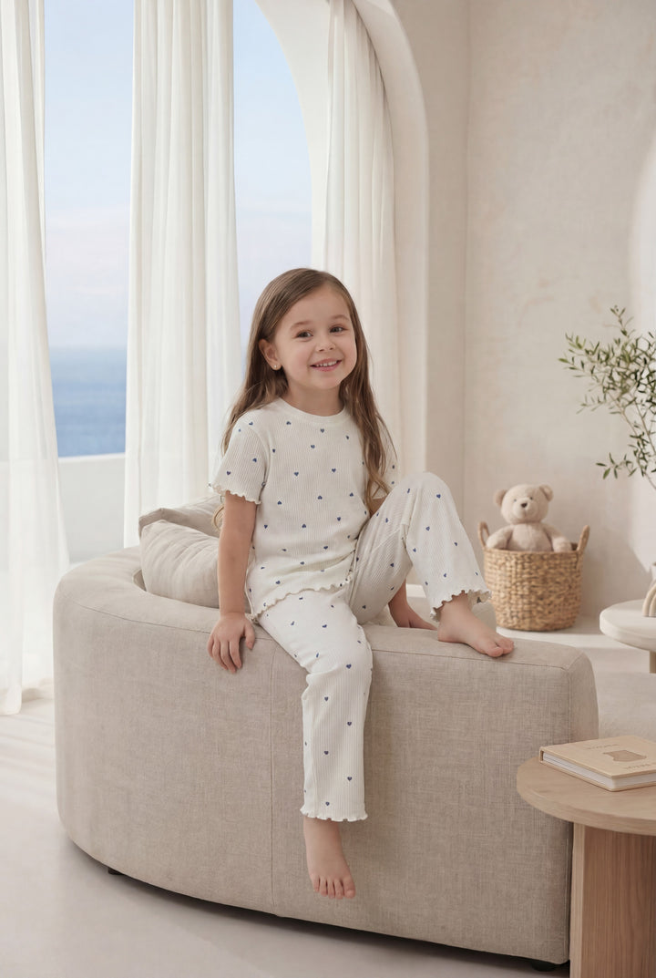 Jouri Kids Blue Heart Print Pajama Set