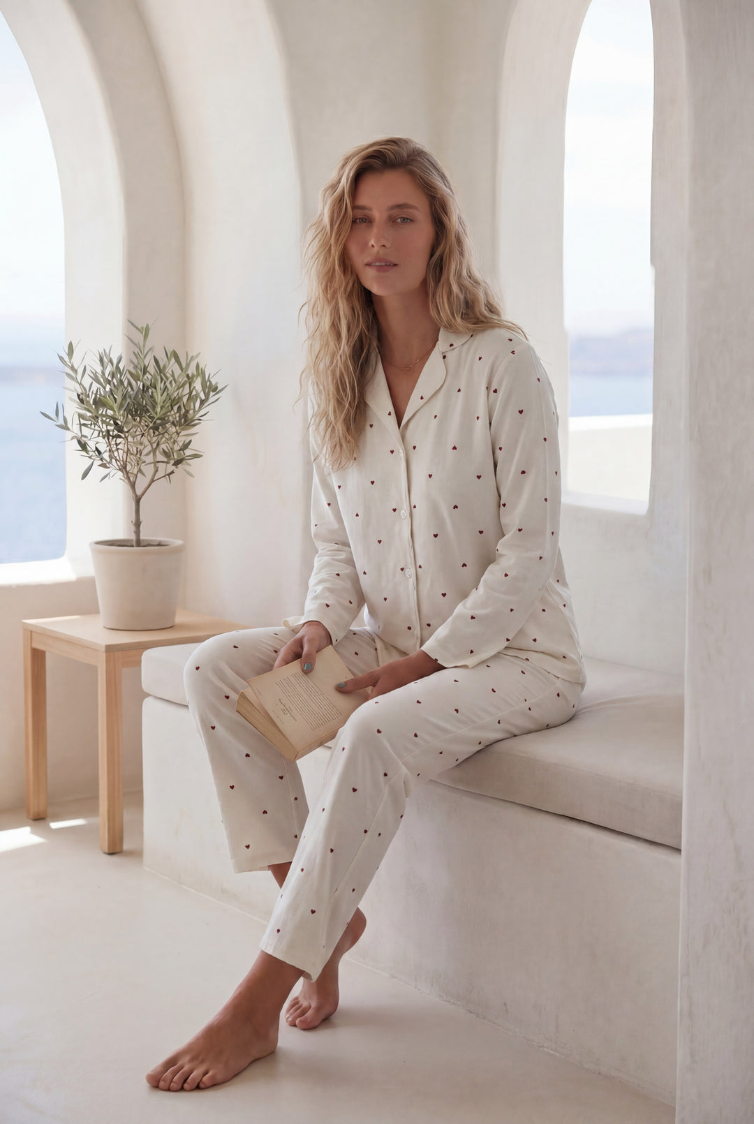 Women’s Off-White Polka Dot Pajama Set l 8027
