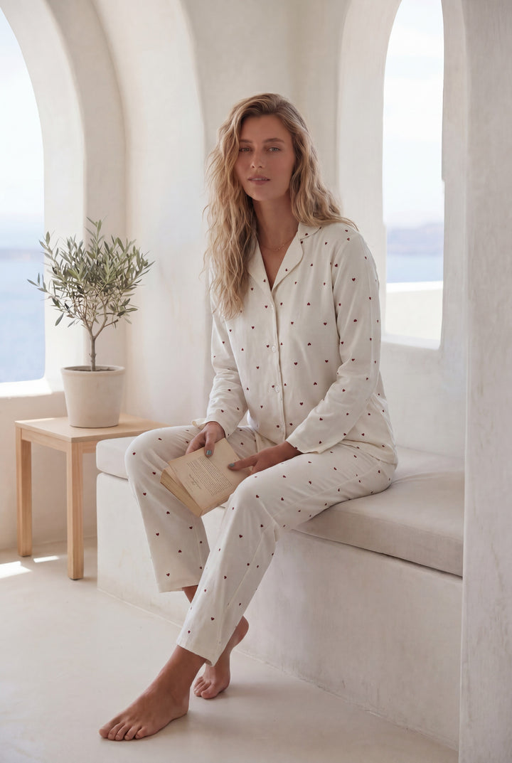 Women’s Off-White Polka Dot Pajama Set l 8027