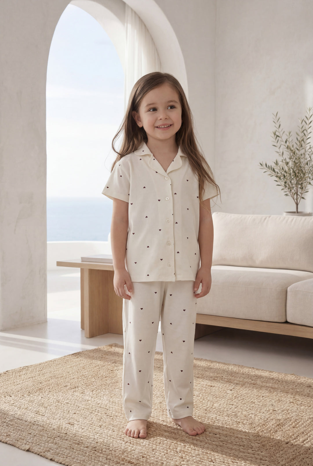 Jouri Kids Heart Print Pajama Set l 8022