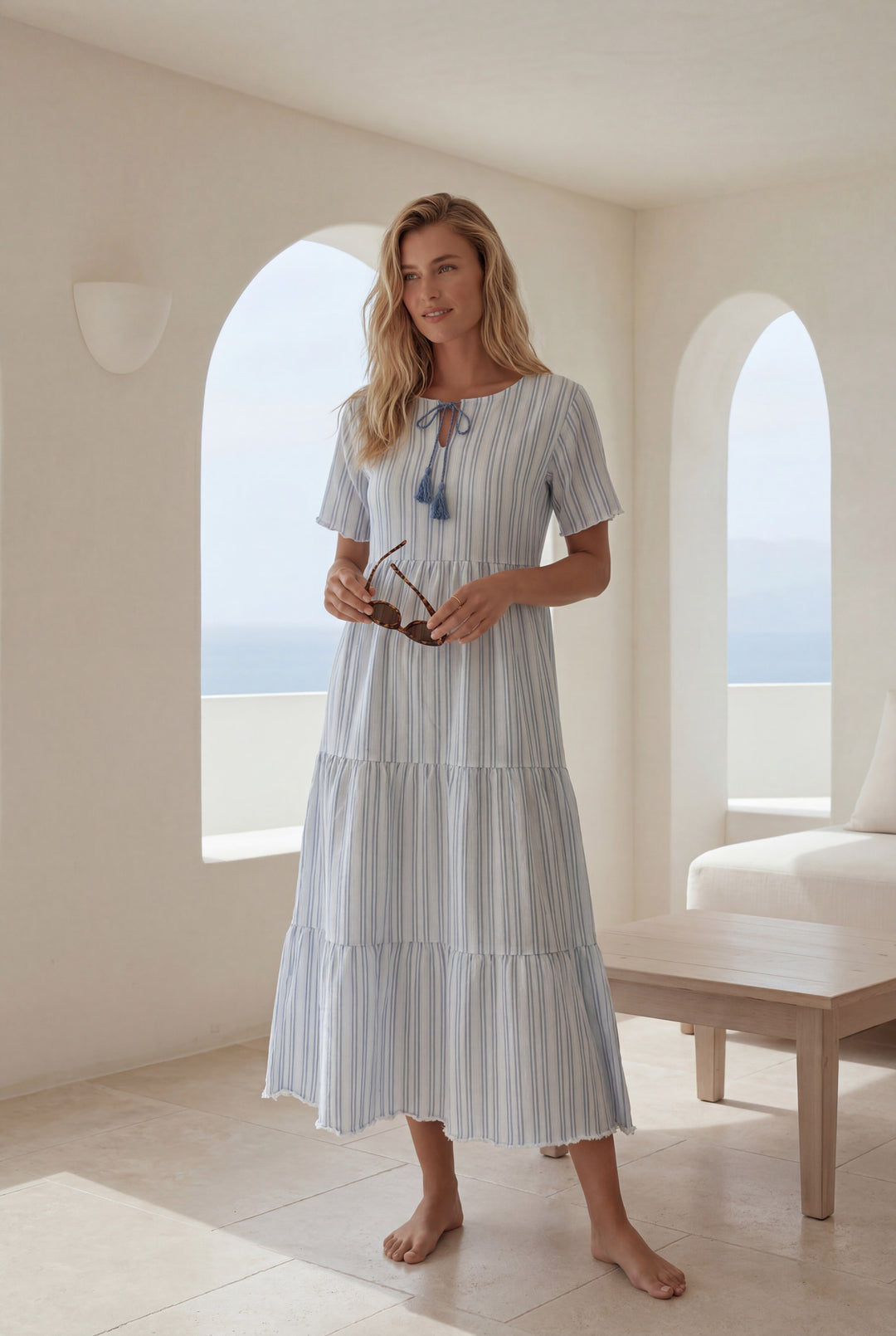 Women’s Blue Striped Maxi Sleep Dress l 8015