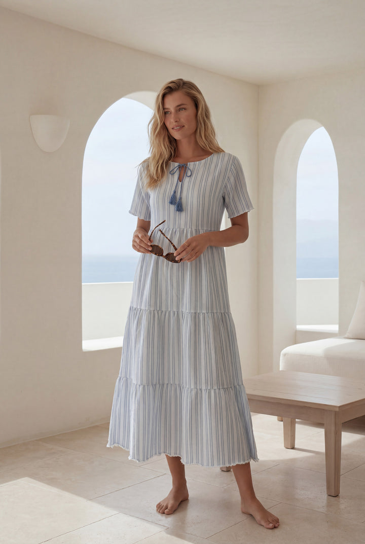 Women’s Blue Striped Maxi Sleep Dress l 8015