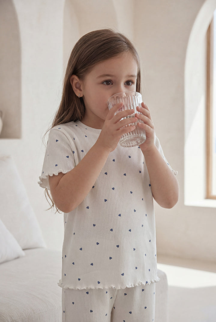 Jouri Kids Blue Heart Print Pajama Set