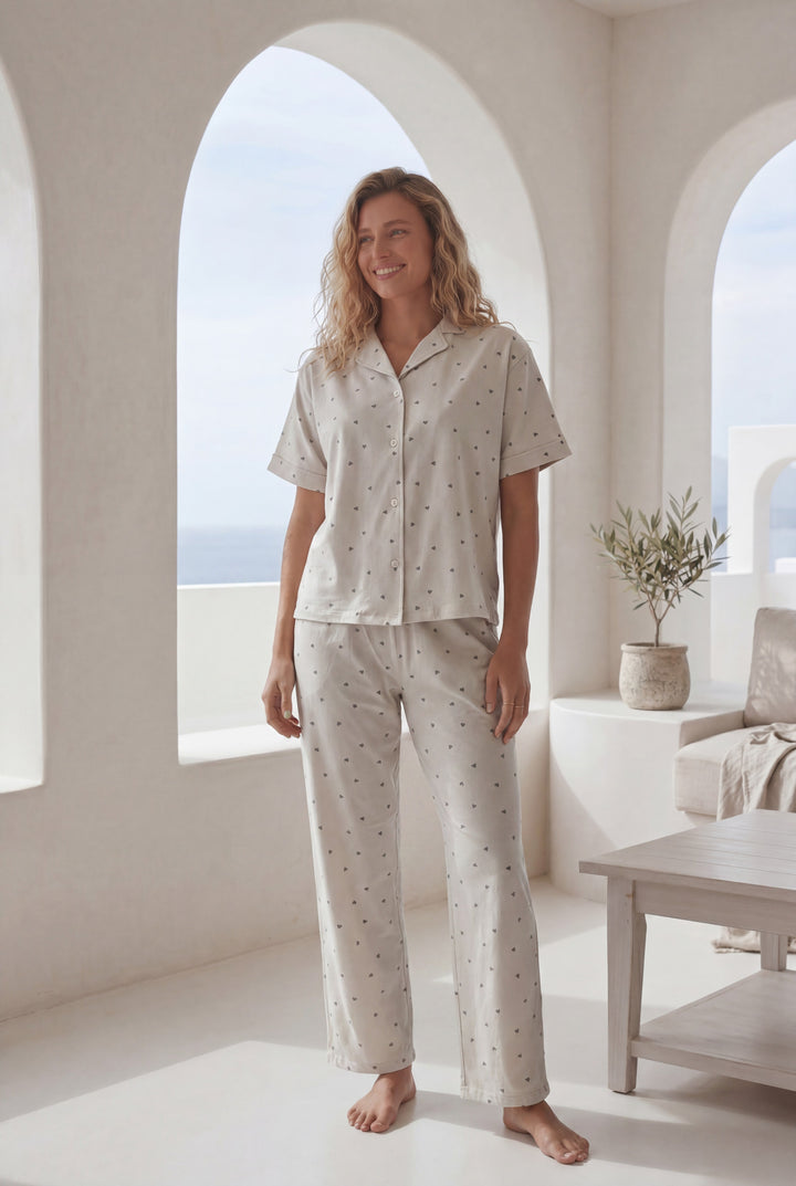Women’s White Printed Pajama Set l 8014