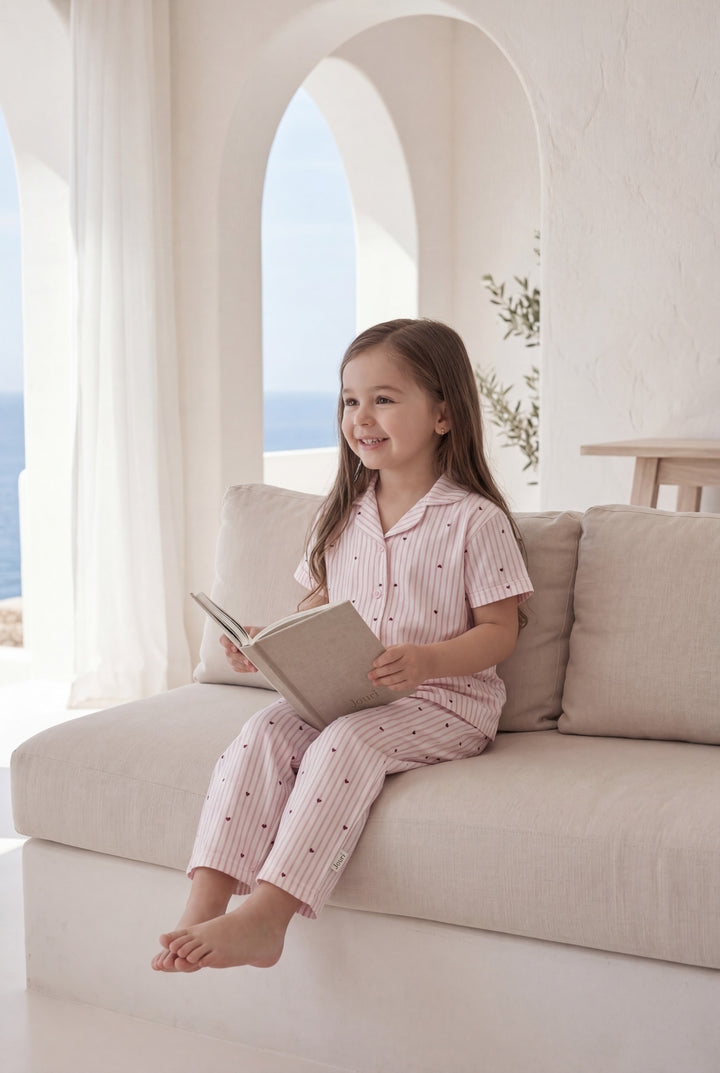 Jouri Kids Heart Print Pajama Set l 8028