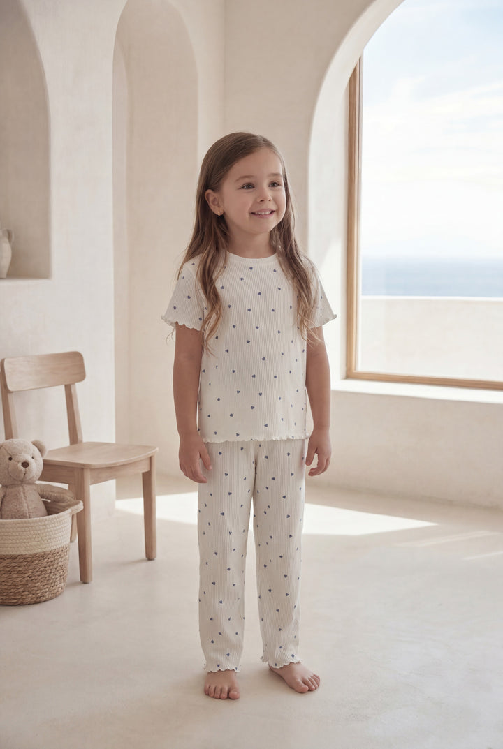 Jouri Kids Blue Heart Print Pajama Set