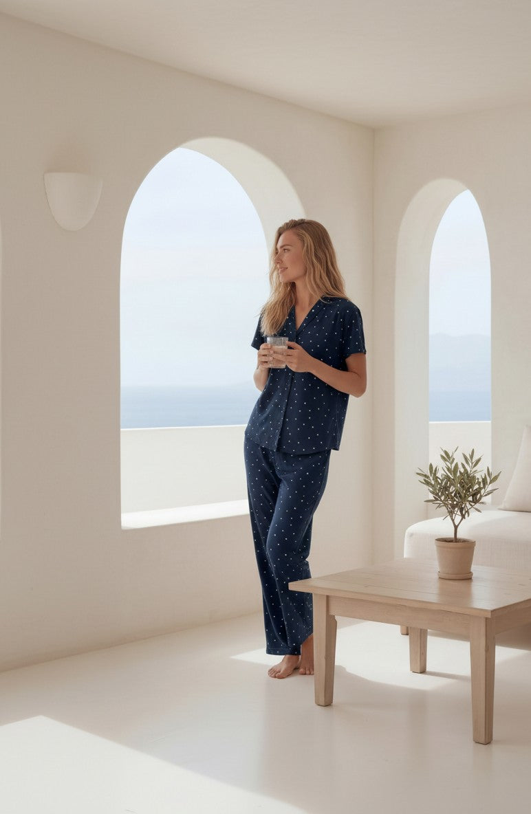 Women’s Navy Polka Dot Pajama Set l 8013