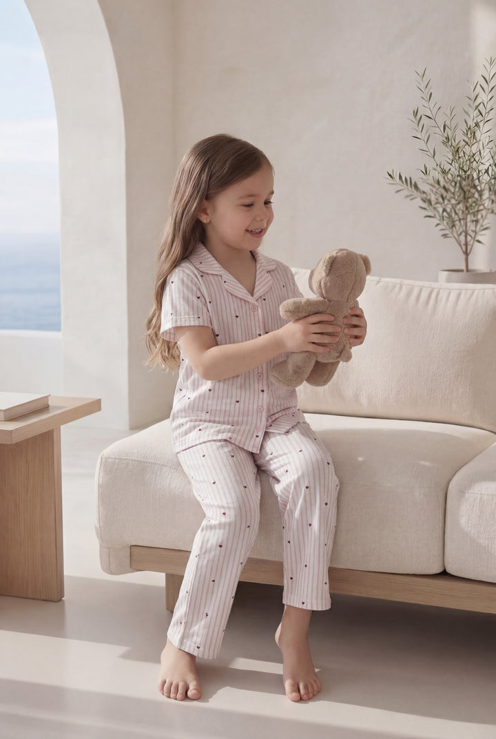 Jouri Kids Heart Print Pajama Set l 8028