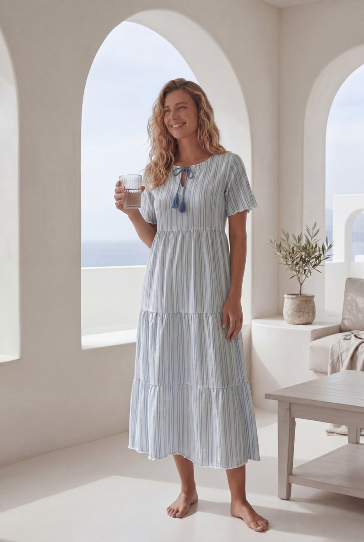Women’s Blue Striped Maxi Sleep Dress l 8015