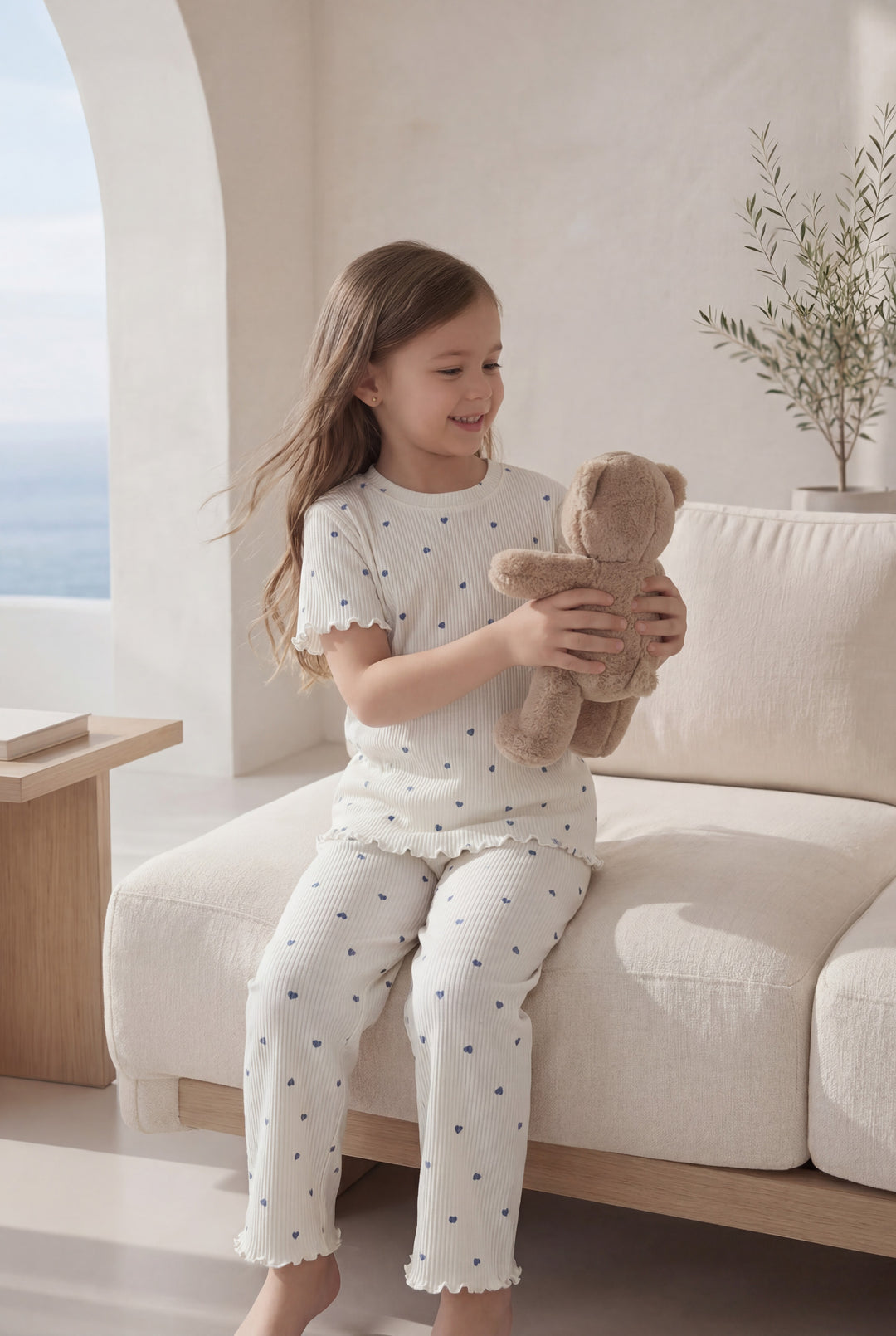 Jouri Kids Blue Heart Print Pajama Set