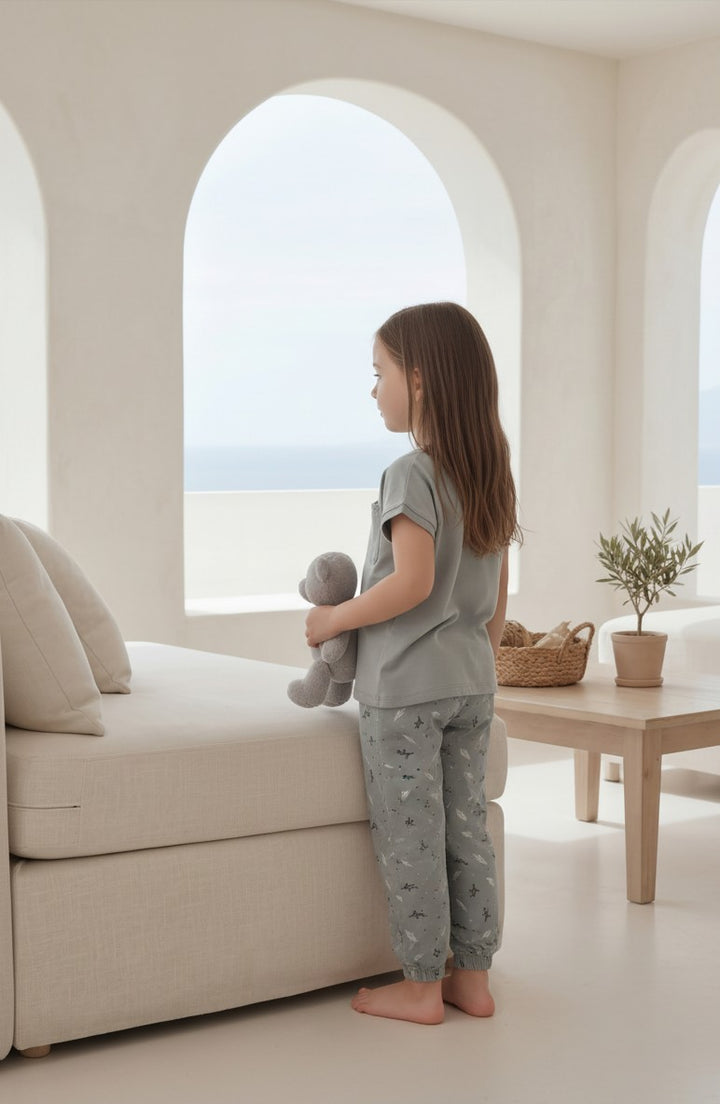Girls' half-sleeve pajamas with pocket - comfort and elegance for every day