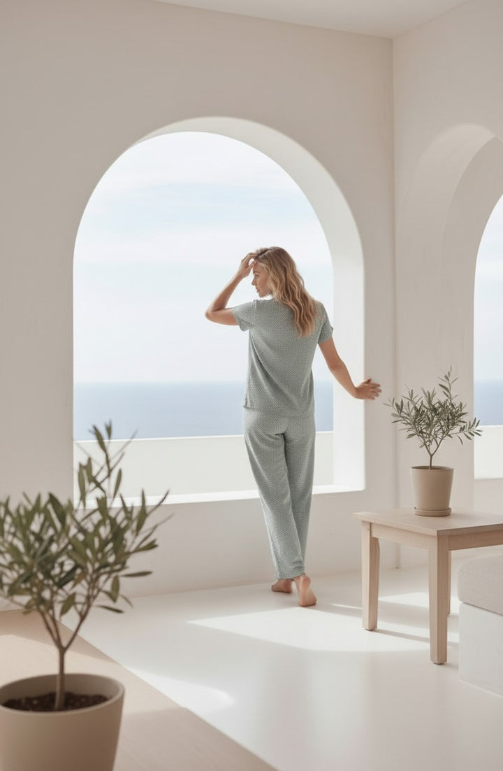 Women’s Mint Geometric Pajama Set l 8011