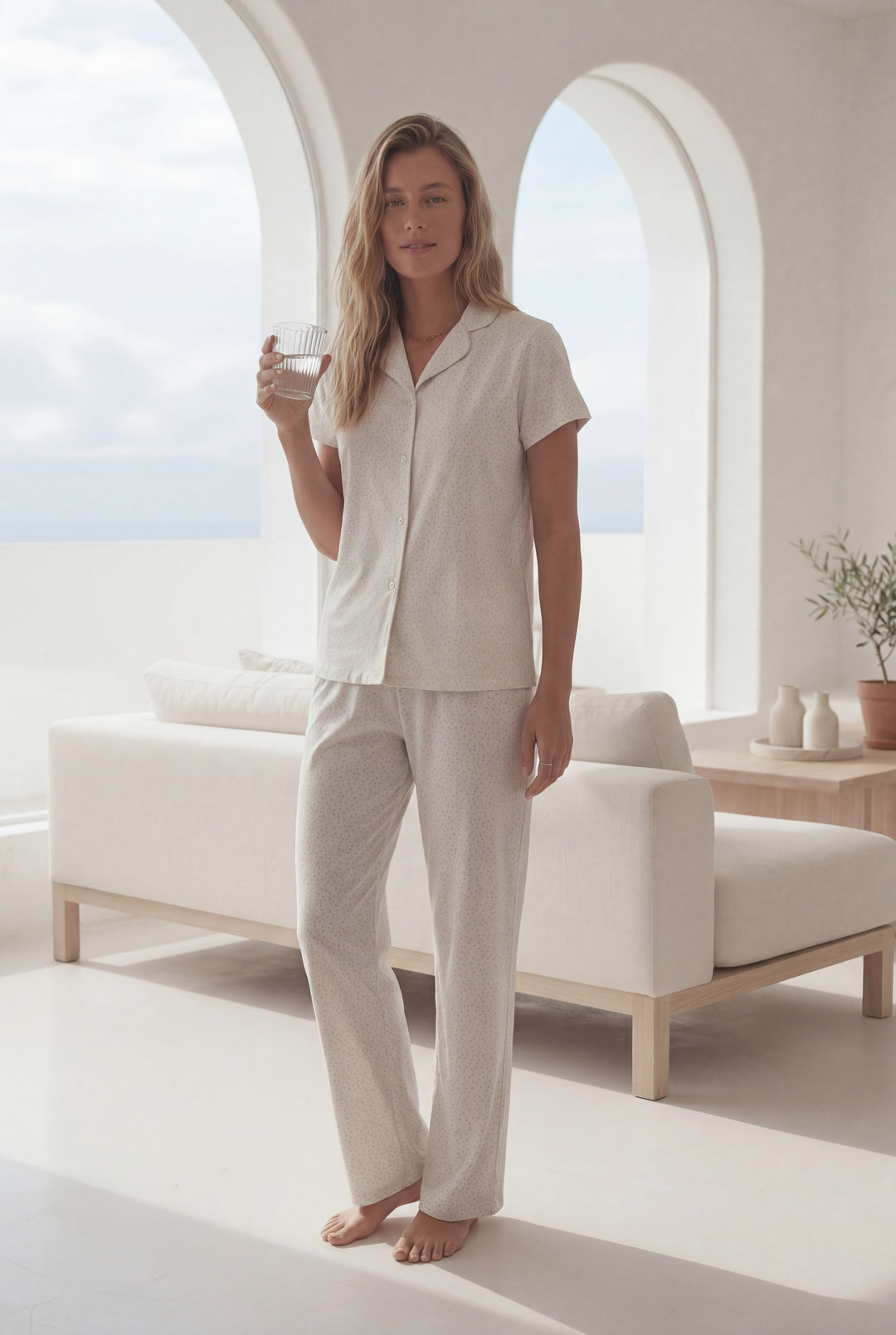 Women’s Off-White Polka Dot Pajama Set l 8024