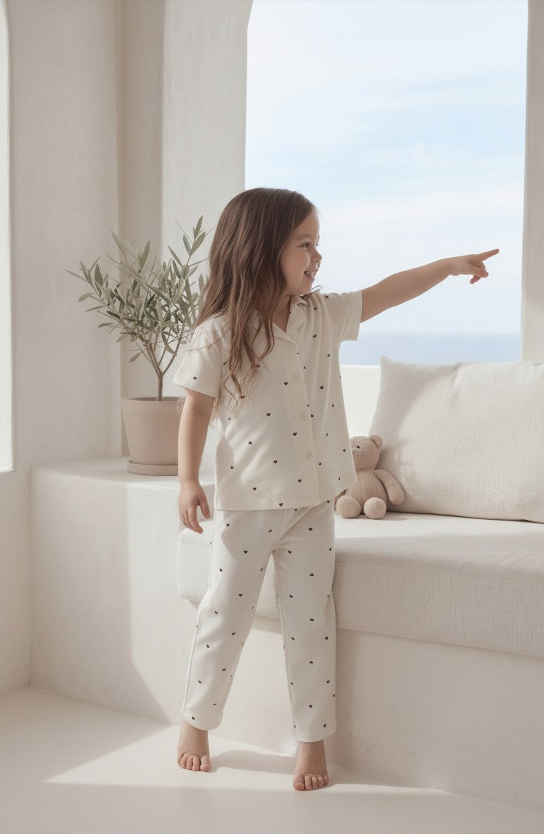 Jouri Kids Heart Print Pajama Set l 8022