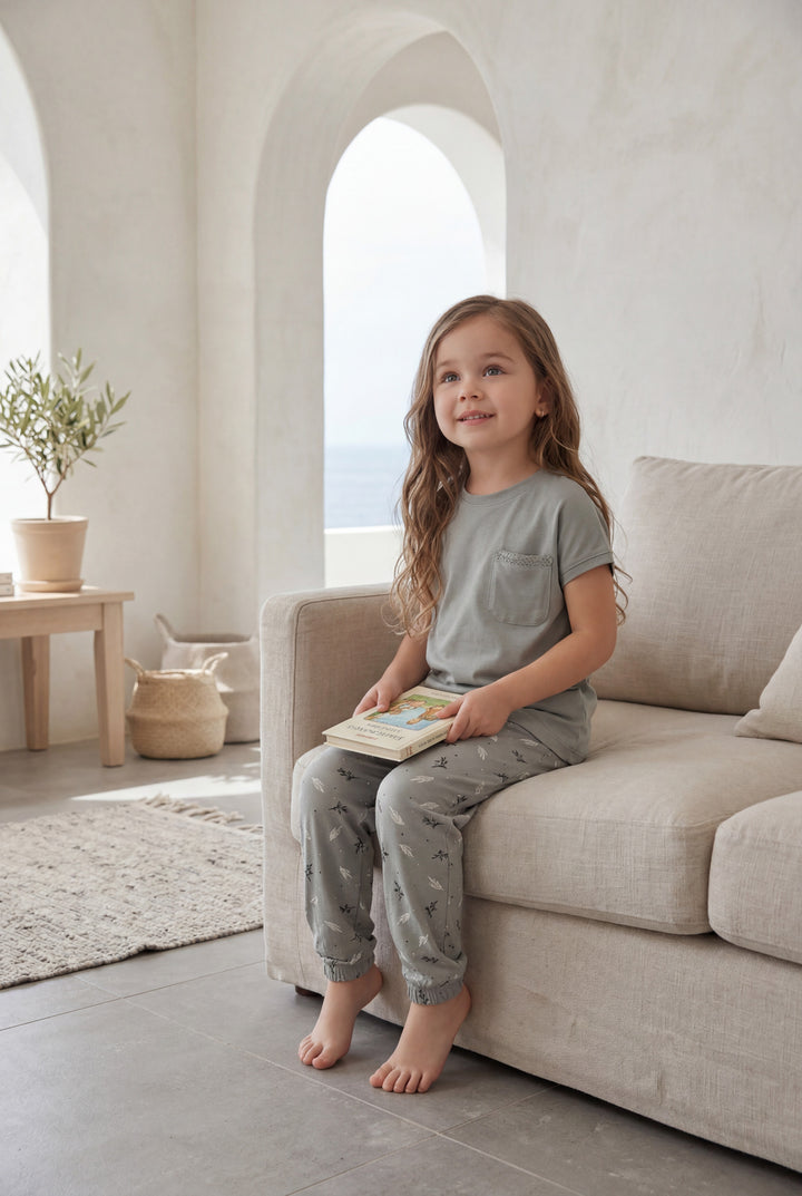 Girls' half-sleeve pajamas with pocket - comfort and elegance for every day