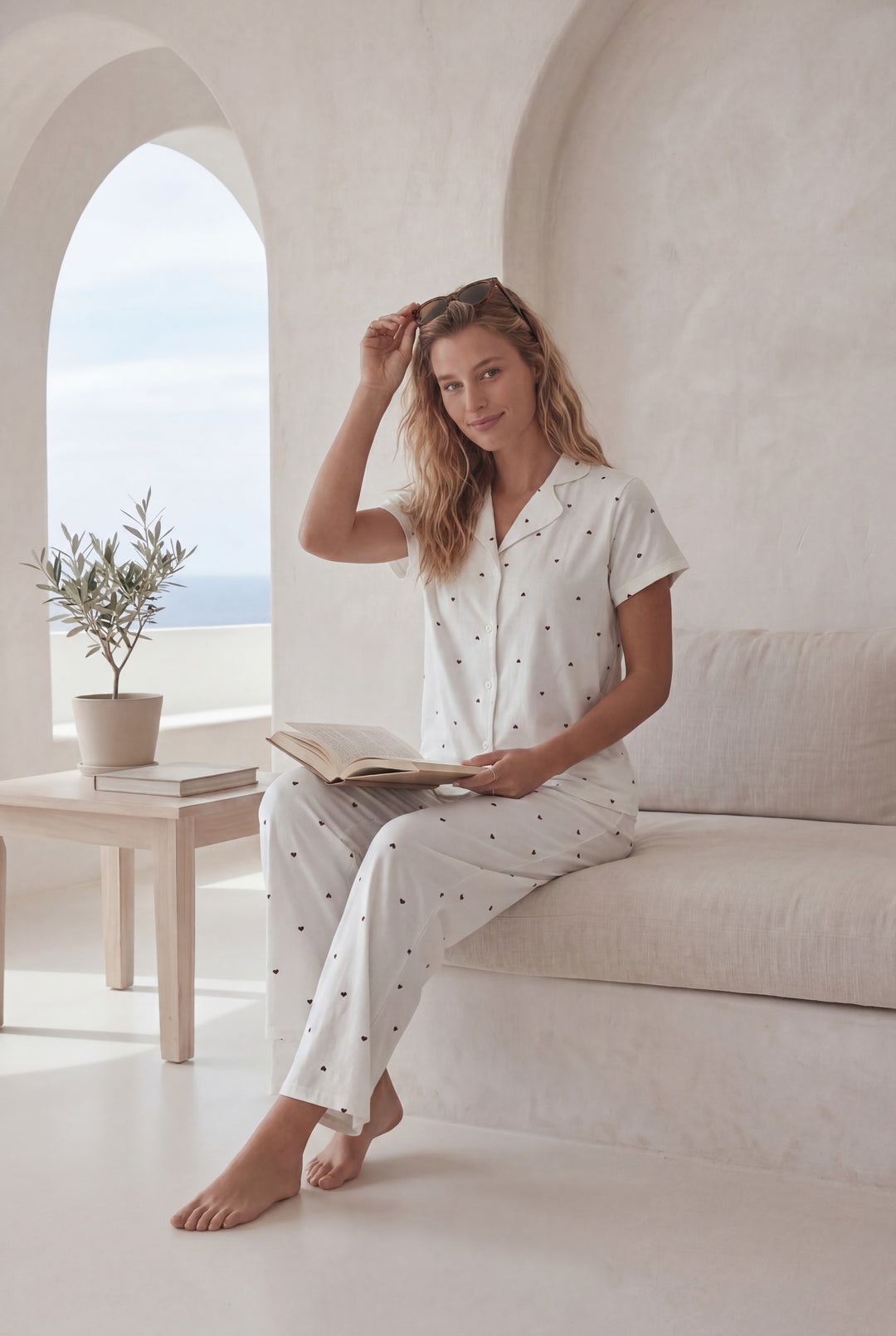 Women’s White Polka Dot Pajama Set l 8022