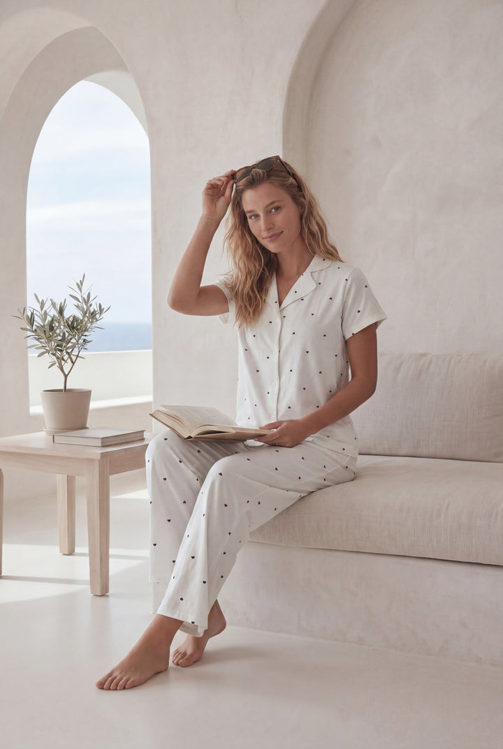 Women’s White Polka Dot Pajama Set l 8022