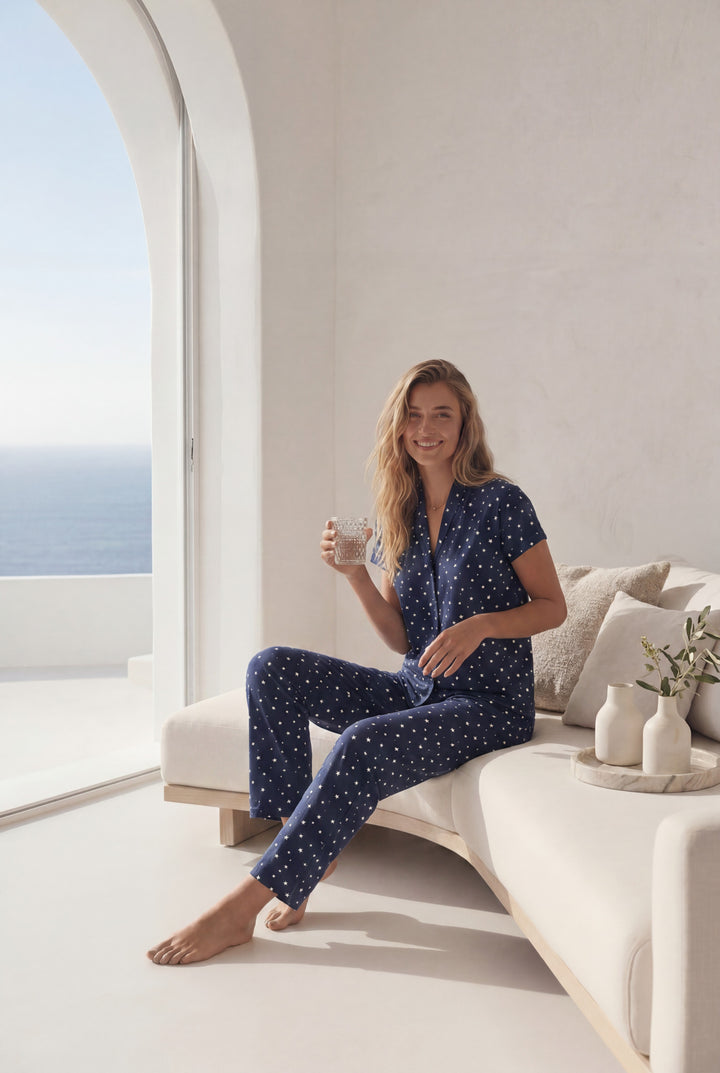 Women’s Navy Polka Dot Pajama Set l 8013