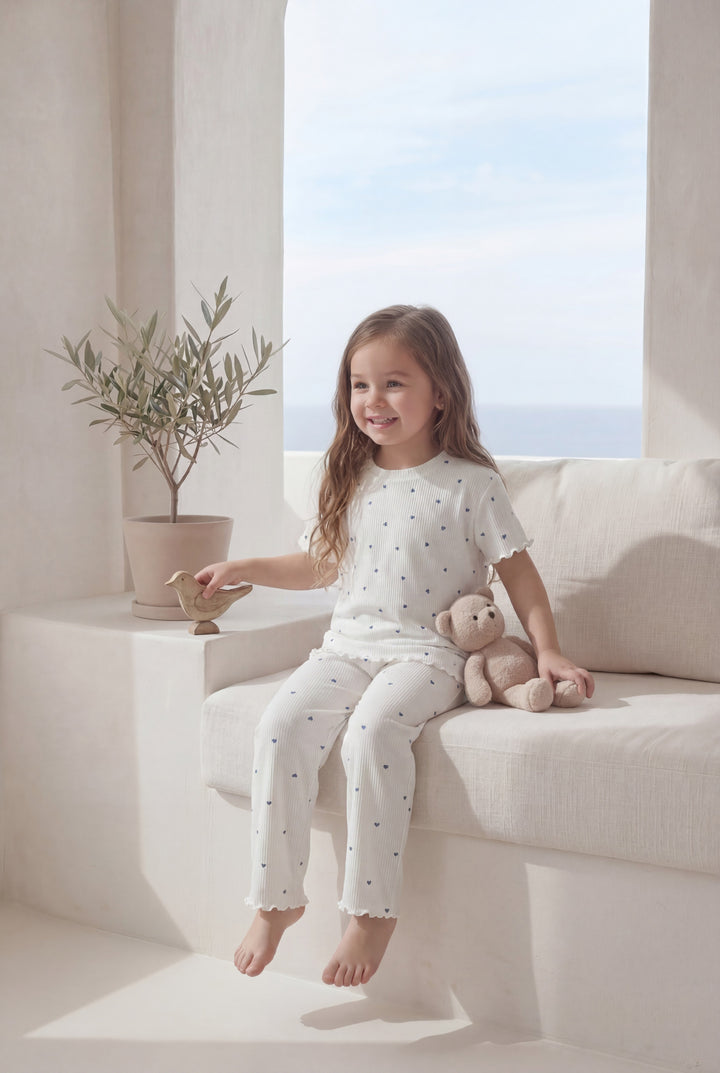 Jouri Kids Blue Heart Print Pajama Set