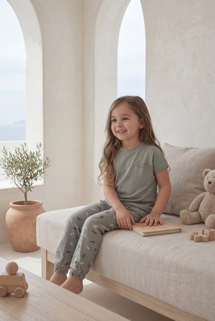 Girls' half-sleeve pajamas with pocket - comfort and elegance for every day