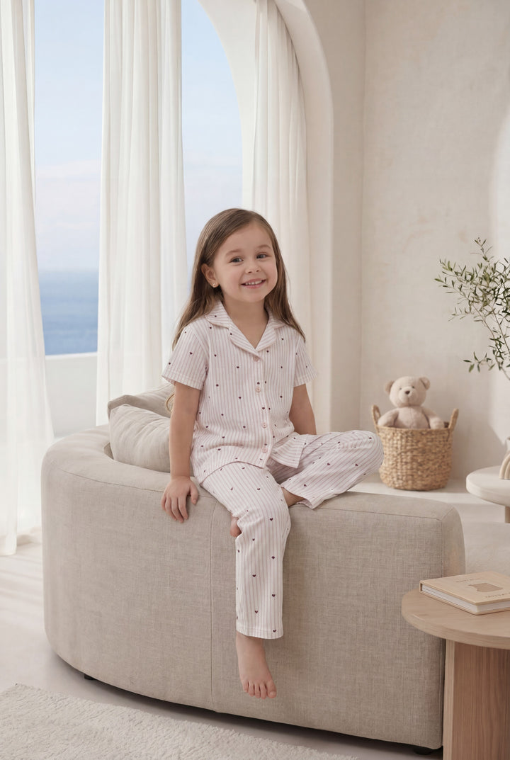 Jouri Kids Heart Print Pajama Set l 8028