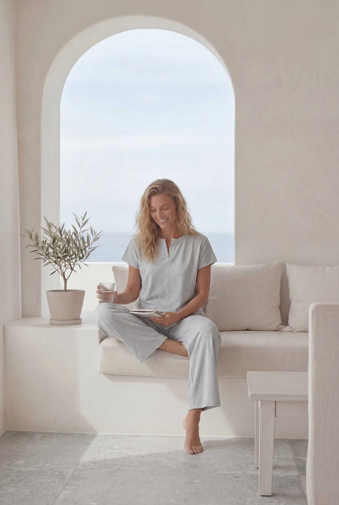 Women’s Grey Striped Lounge Pajama Set l 8009