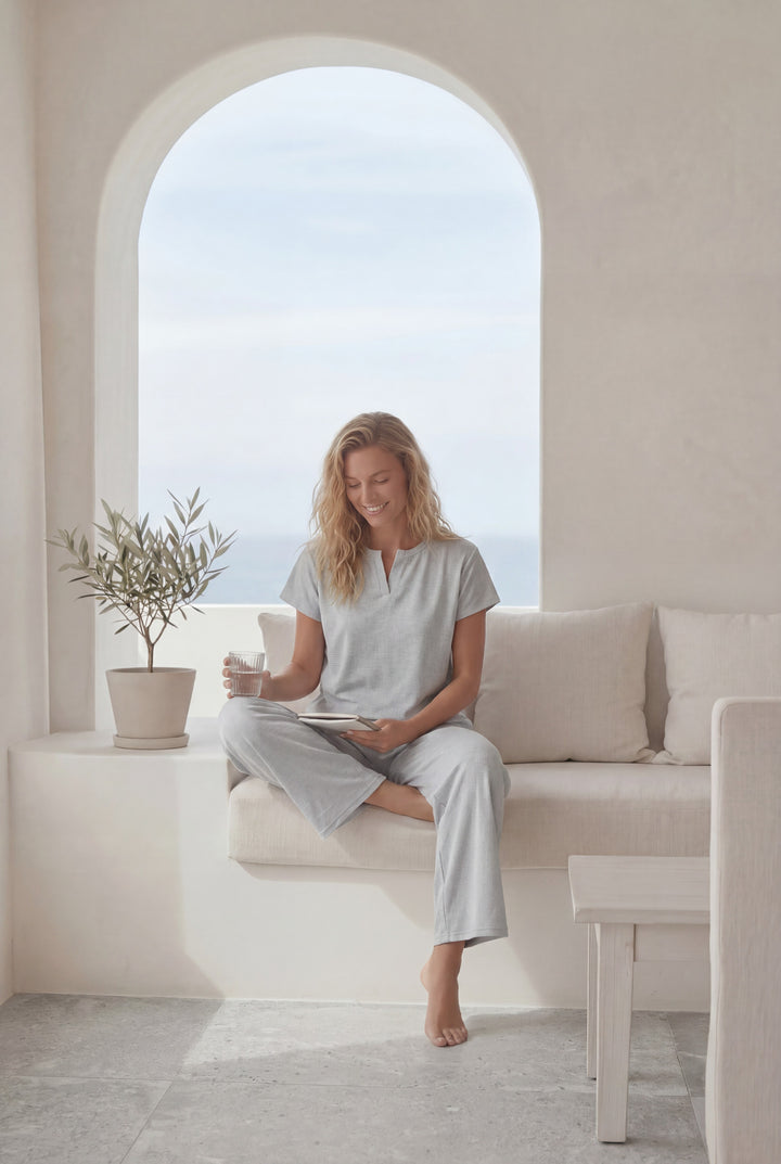 Women’s Grey Striped Lounge Pajama Set l 8009