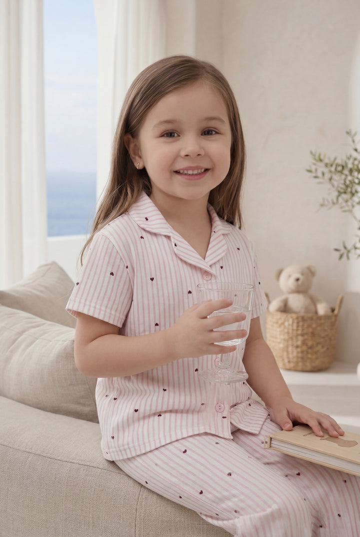 Jouri Kids Heart Print Pajama Set l 8028