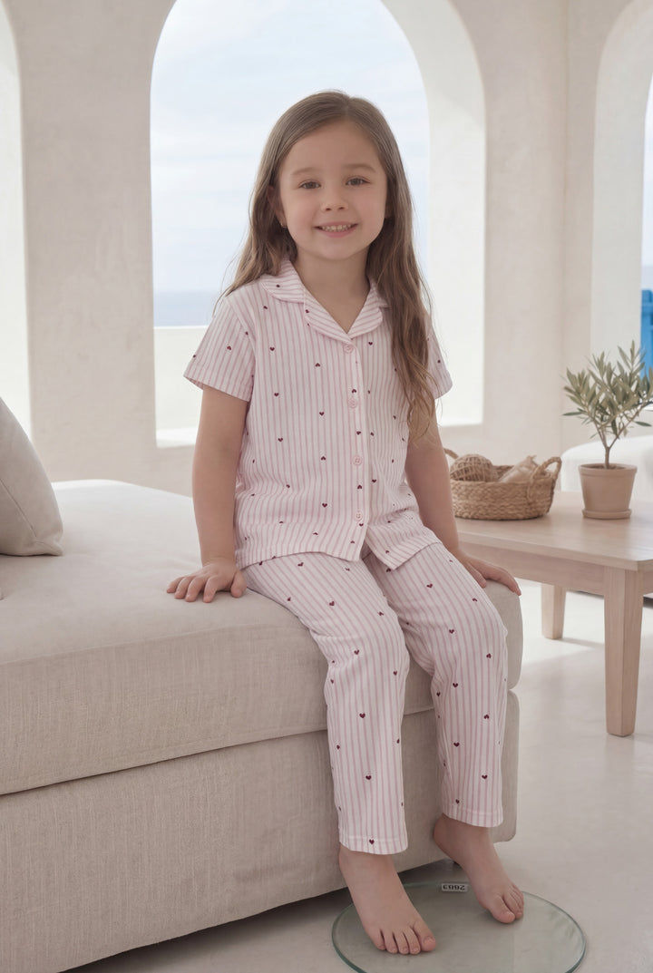 Jouri Kids Heart Print Pajama Set l 8028