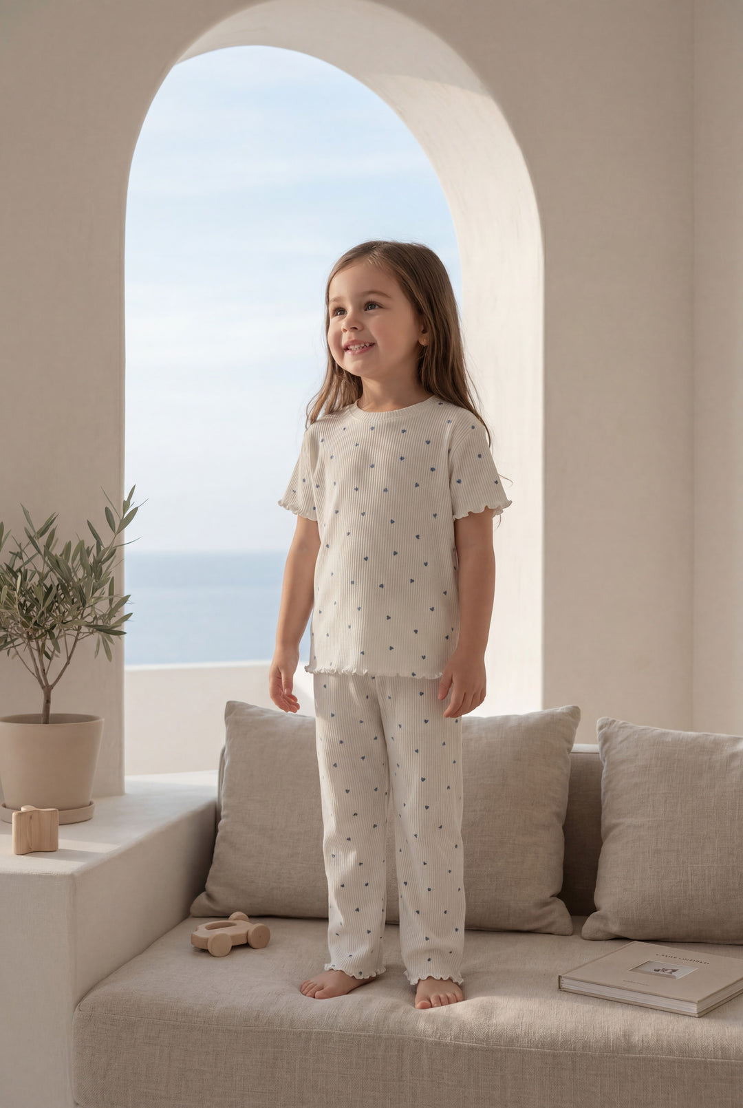 Jouri Kids Blue Heart Print Pajama Set