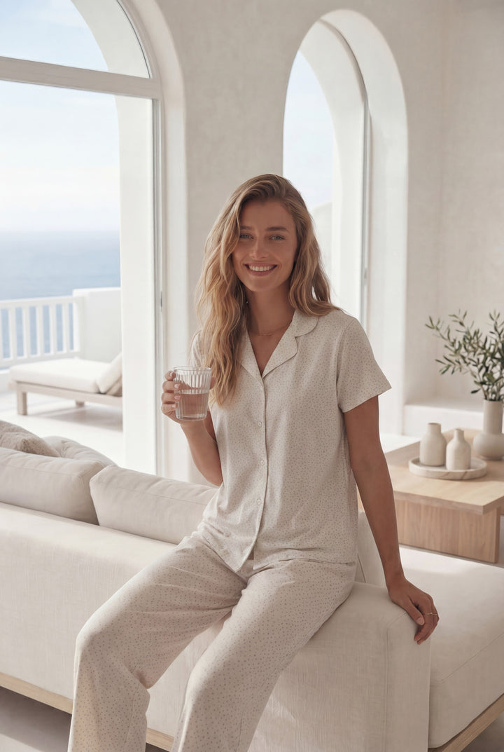 Women’s Off-White Polka Dot Pajama Set l 8024