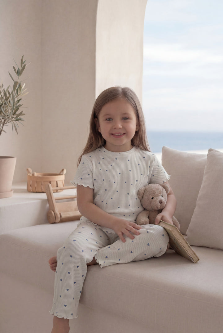 Jouri Kids Blue Heart Print Pajama Set