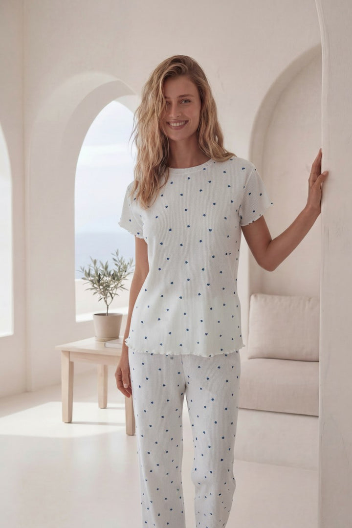 Women’s White Polka Dot Pajama Set l 8012
