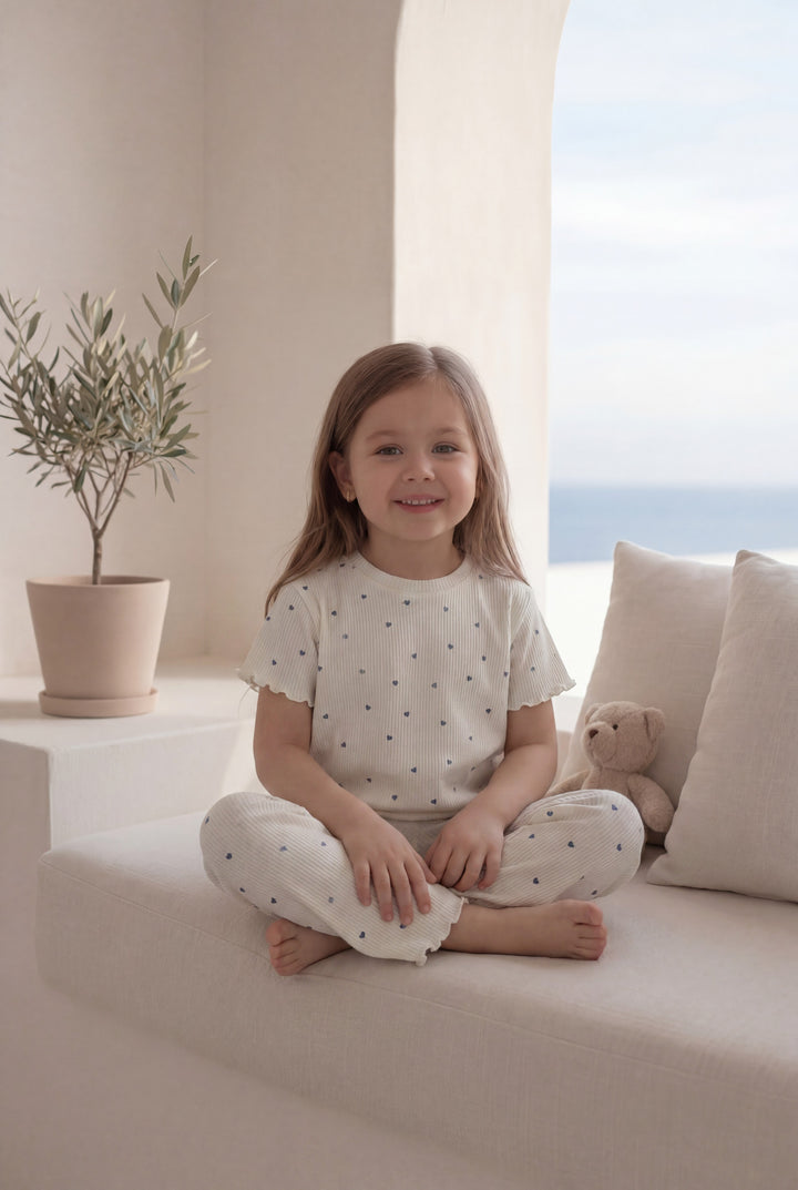 Jouri Kids Blue Heart Print Pajama Set