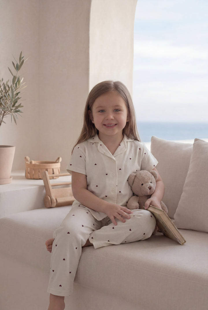 Jouri Kids Heart Print Pajama Set l 8022