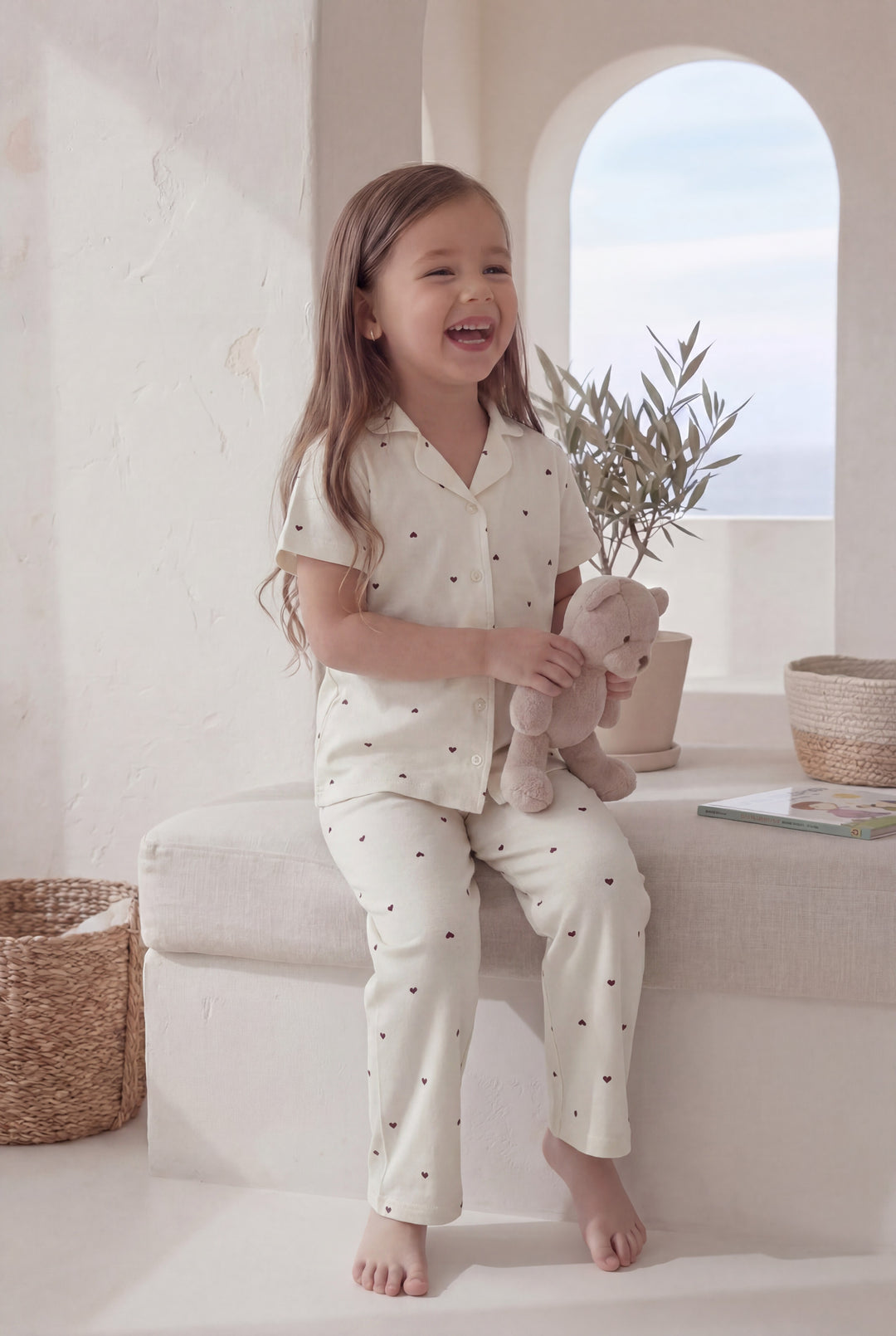 Jouri Kids Heart Print Pajama Set l 8022