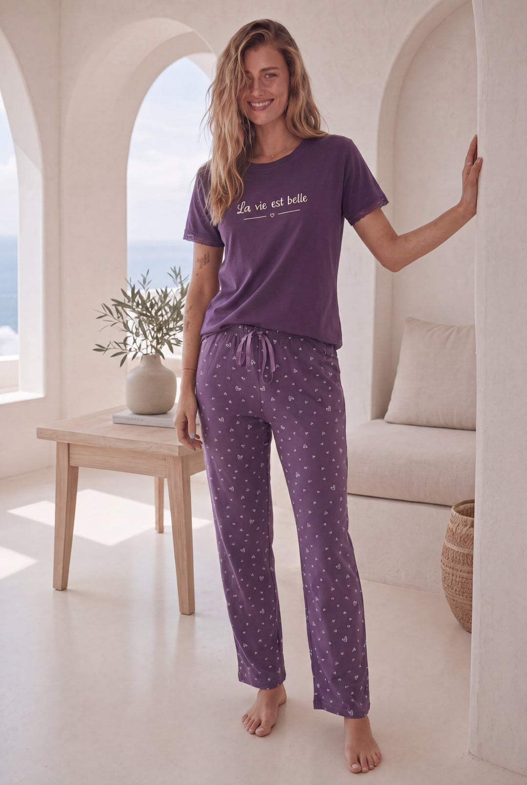 Jouri Women’s Heart Print Pajama Set l 8043