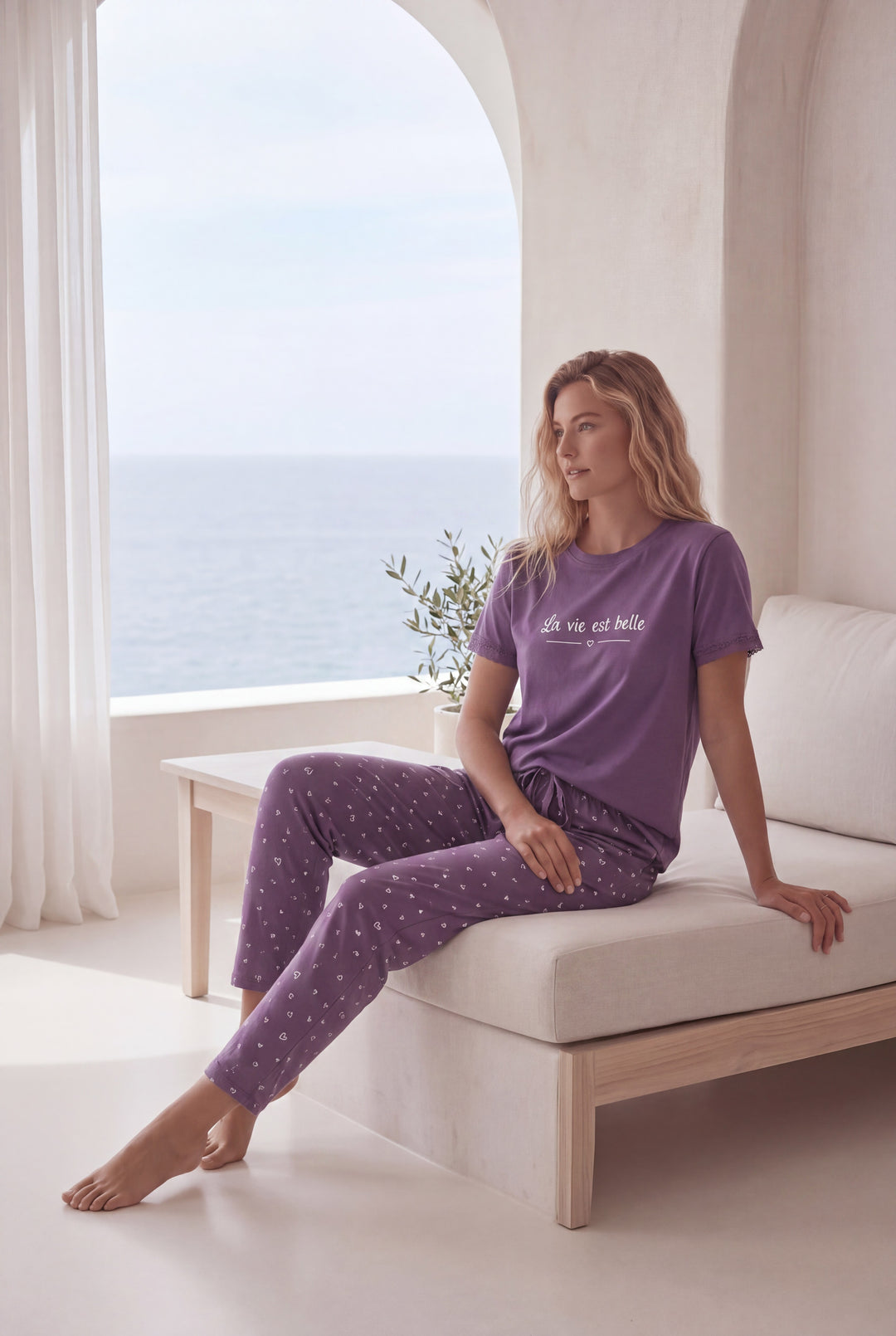 Jouri Women’s Heart Print Pajama Set l 8043