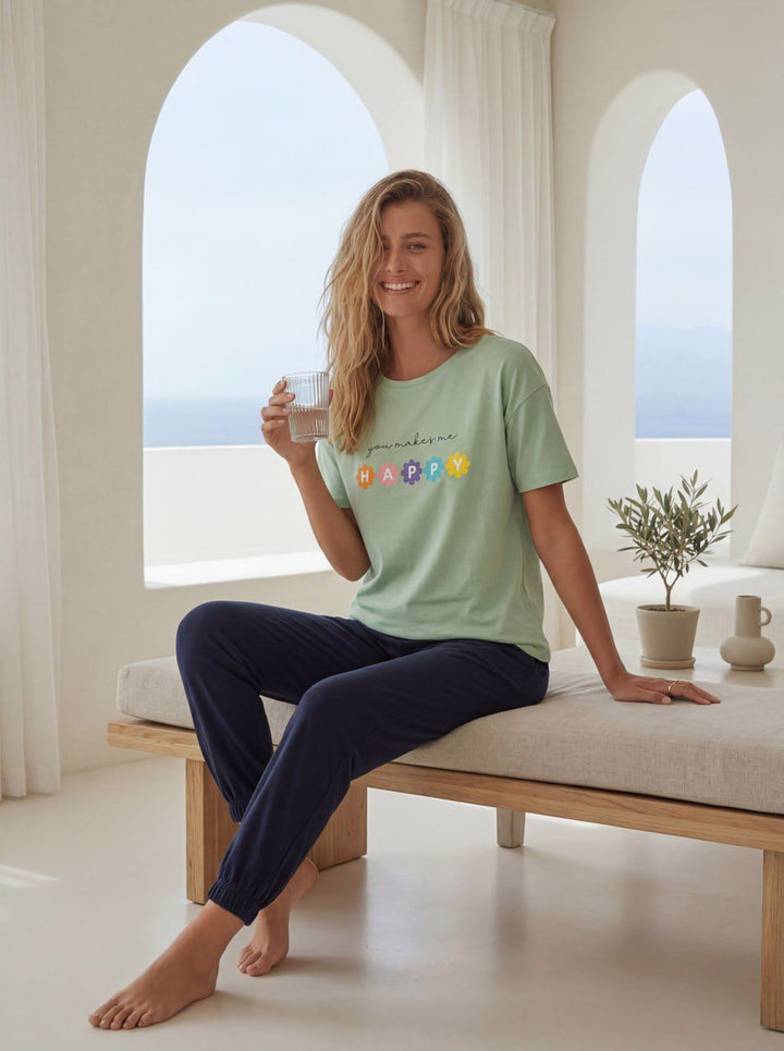 Jouri Mint Tee & Navy Jogger Set /4726