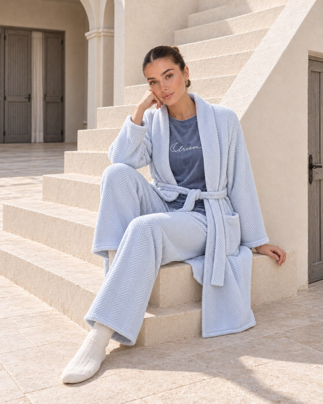 Three-Piece Robe Pajama Set - 9022