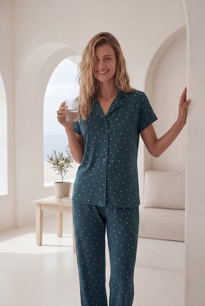Women’s Navy Polka Dot Pajama Set l 8001