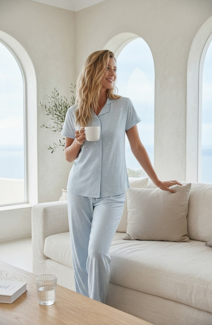 Jouri Light Blue Classic Pajama Set / 2857