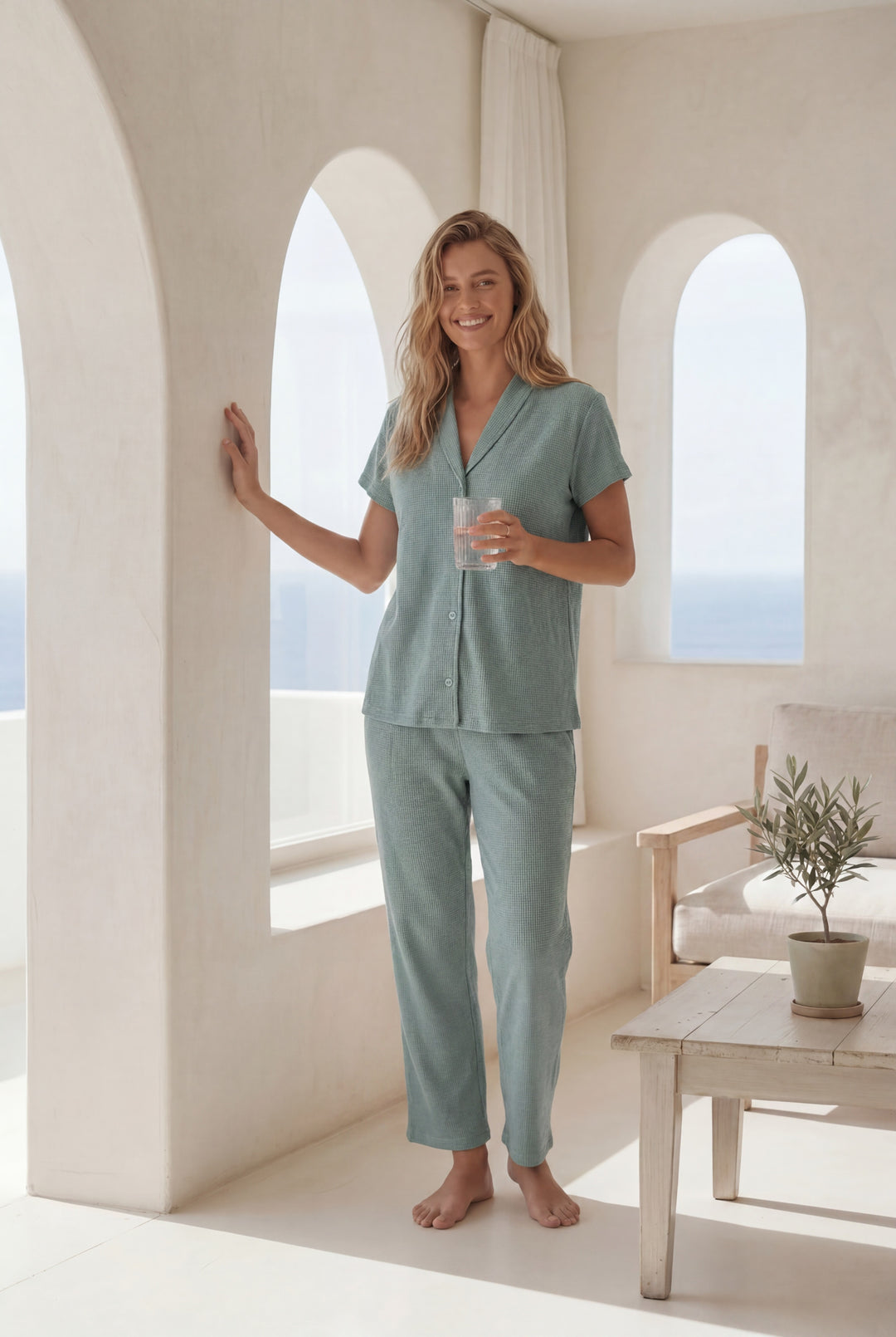 soft waffle knit blend Pajama Set l 8005
