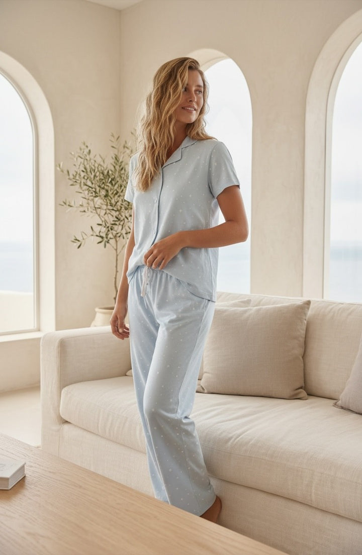 Jouri Light Blue Classic Pajama Set / 2857