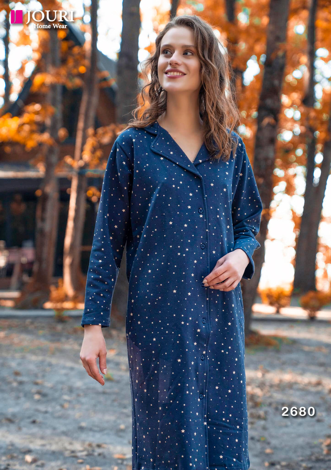 Star Printed Button Down Night Shirt