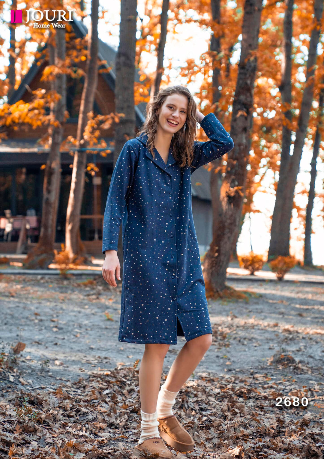 Star Printed Button Down Night Shirt