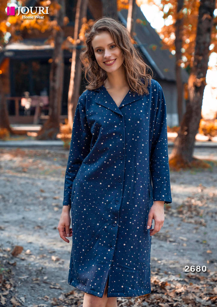 Star Printed Button Down Night Shirt