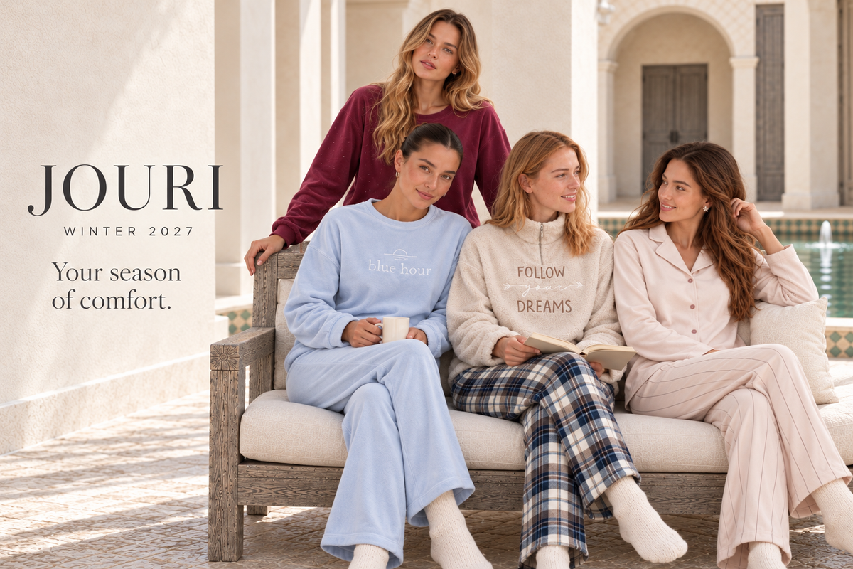 JOURI Winter 2027 — Your season of comfort. Four women wearing the winter homewear collection.