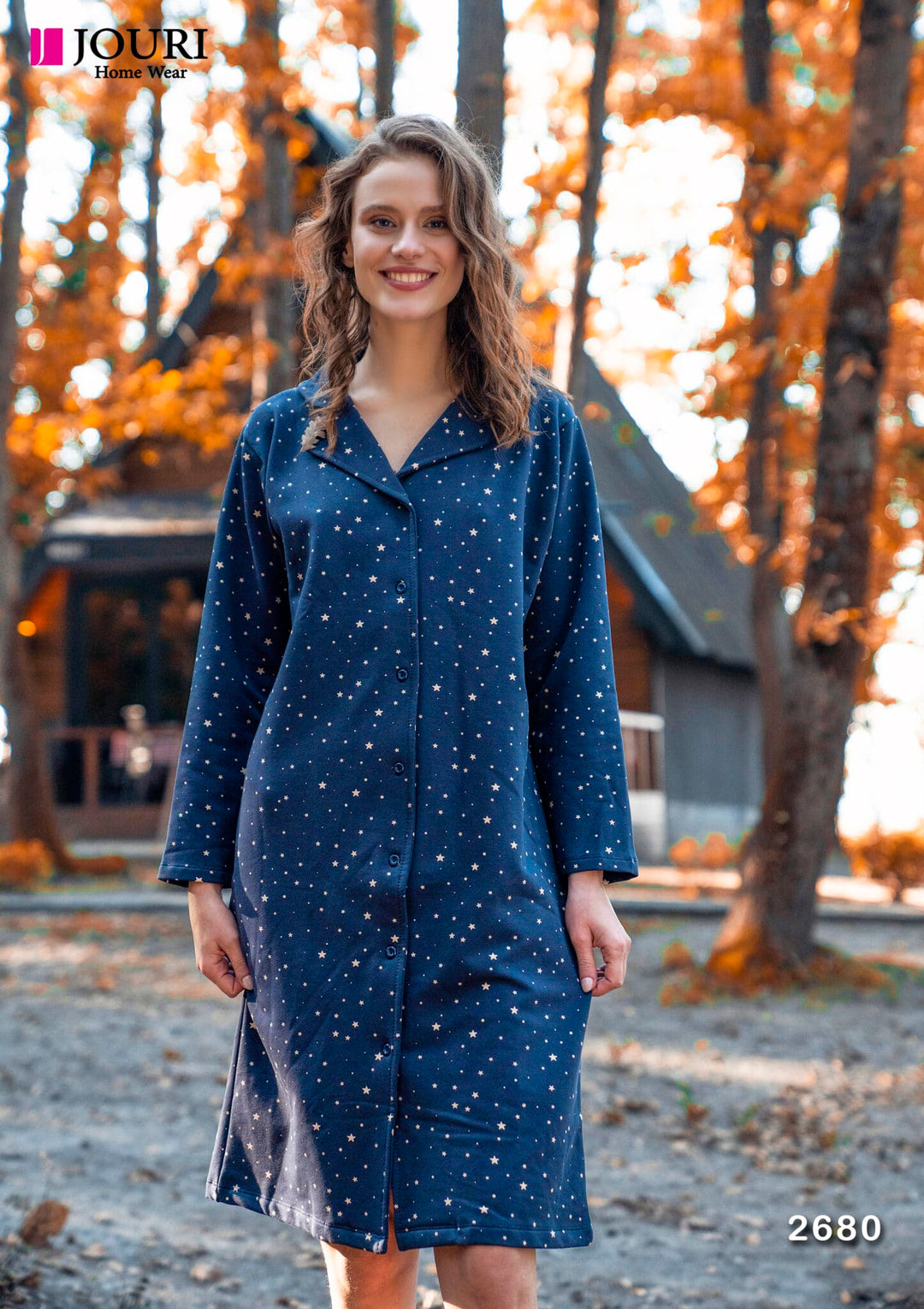 Star Printed Button Down Night Shirt