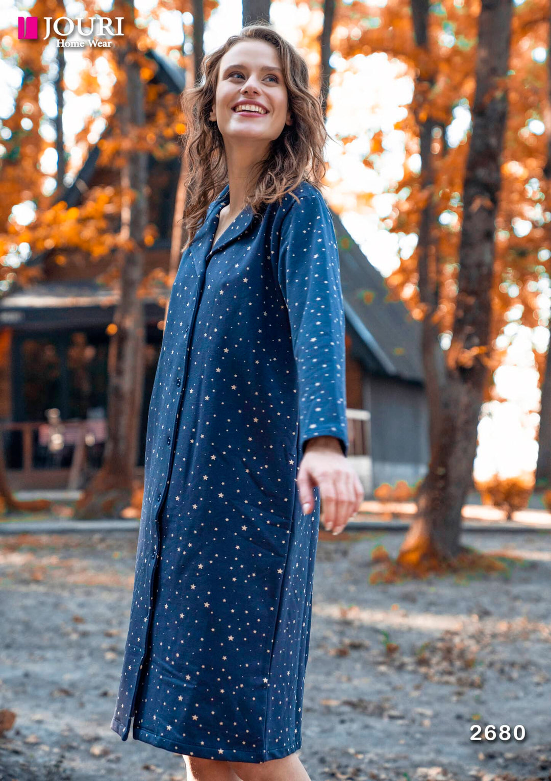 Star Printed Button Down Night Shirt